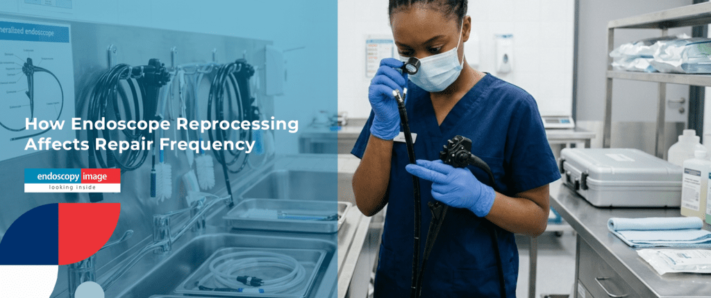 biomedical technician storing flexible endoscope in vertical cabinet during reprocessing protocol